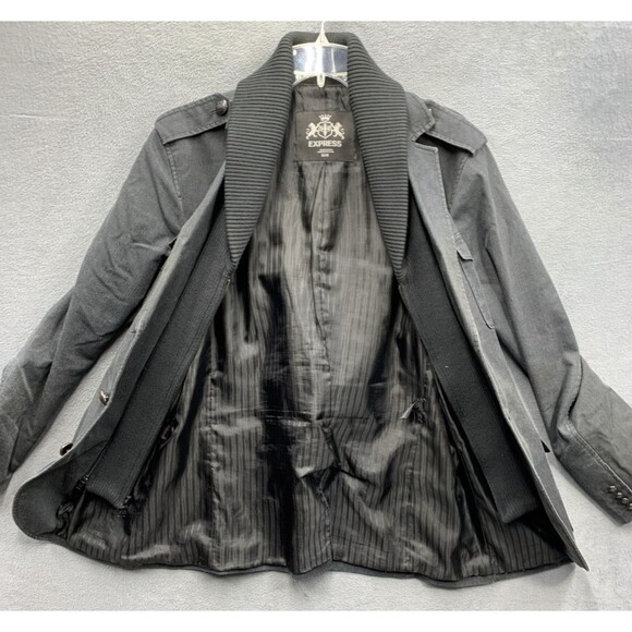 EXPRESS Mens Military Chore Jacket Ribbed Collar Button Accents Dark Gray Medium - Picture 3 of 16